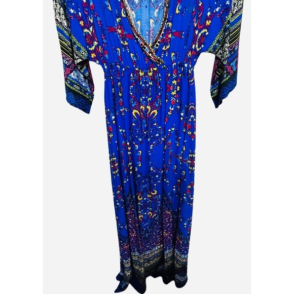 Anthropologie Fly Tomato Geometric Boho Retro Blue Maxi Dress NWT Size Small - Picture 2 of 4